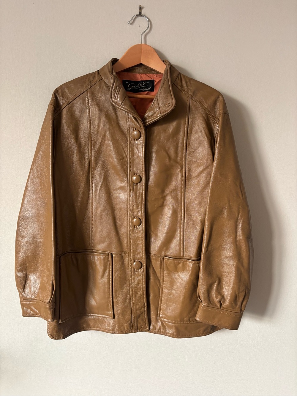 Vintage Golet Original Tan Leather Jacket Women’s Button Front Coat